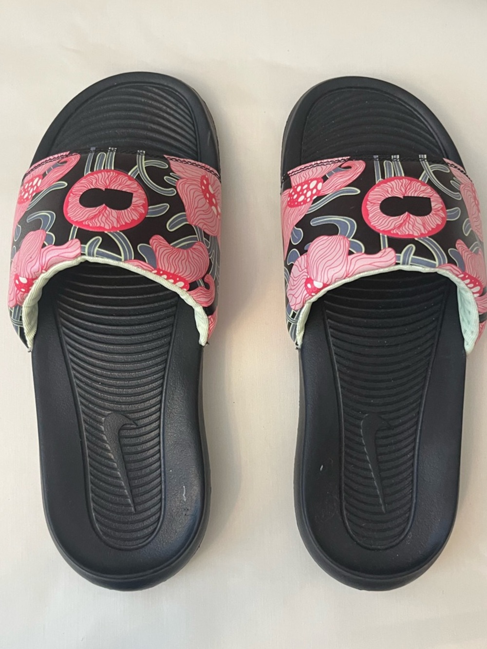 Nike Black Slide Sandals with Pink Floral Strap